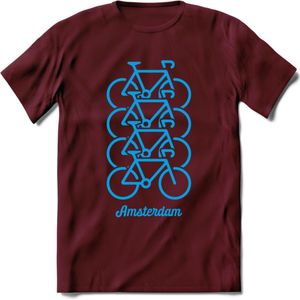 Amsterdam Fiets Stad T-Shirt | Souvenirs Holland Kleding | Dames / Heren / Unisex Koningsdag shirt | Grappig Nederland Fiets Land Cadeau | - Burgundy - XXL