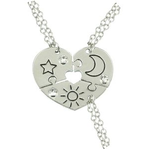 Kasey - Vriendschapsketting - Vriendschap Cadeau - Vriendschapsketting Voor 2 - BFF Ketting Voor 3 - Hartje - Ster/Maan/Zon - Zilverkleurig