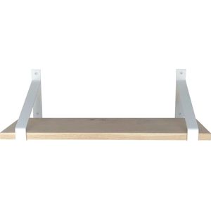 GoudmetHout Massief Eiken Wandplank - 100x25 cm - Wandrek - Industriële Plankdragers - Staal - Mat Wit