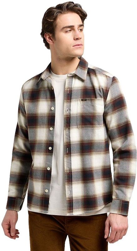 Lee - Leesure - Overhemd - Brentwood Plaid - Lange Mouwen - Kastanjebruin en Wit