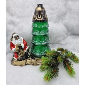 Herdenkingslicht- Kerstman rood - Kerstboom groen - Grafkaars - Graflicht - Graflantaarn - Kerst – Grafdecoratie - Windlicht