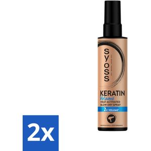 2 x Syoss - Keratin & Volume - Heatprotection Spray - Dubbele Bescherming - 200 ml - Hittebescherming Haar - Volume Spray - Haarverzorging - Föhnen - Hitte Styling