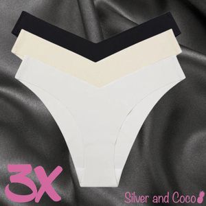 SilverAndCoco® - 3 stuks Naadloze Onderbroeken / Seamless Broekje Dames / Zacht Brazilian Slipje / Naadloos Stretch Ondergoed Vrouw / Hipster Dames Lingerie Onderbroek Slip Black Nude - Zwart Beige Wit / Large