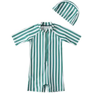 Il Bambini - UV-Zwempak - swimsuit met mutsje - UPF50+ - Groen gestreept - maat 74/80