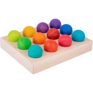 Houten ballen en sorteerplank - Regenboogkleuren - 12 ballen - Open einde speelgoed - Educatief montessori speelgoed - Grapat en Grimms style