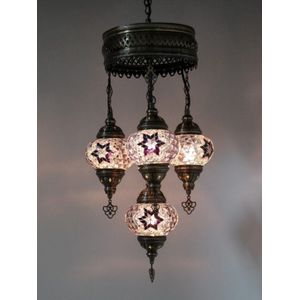 4 globe Mozaïek Paars glas Turkse hanglamp Oosterse kroonluchter mauve tinten