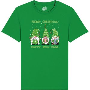 Christmas Gnomies Groen - Foute kersttrui kerstcadeau - Dames / Heren / Unisex Kerst Kleding - Grappige Feestdagen Outfit - Unisex T-Shirt - Kelly Groen - Maat XL