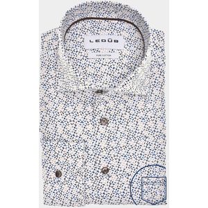 Ledub modern fit overhemd, popeline, wit met blauw, bruin en beige dessin