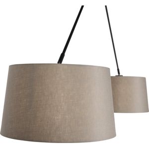 QAZQA blitz - Landelijke Hanglamp met kap - 2 lichts - L 750 mm - Taupe - Woonkamer | Slaapkamer | Keuken