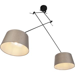 QAZQA blitz - Landelijke Hanglamp met kap - 2 lichts - L 750 mm - Taupe - Woonkamer | Slaapkamer | Keuken