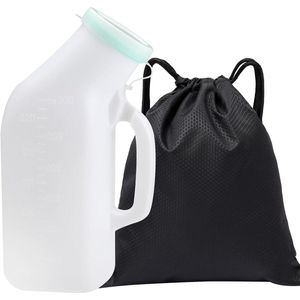 Urineflessen voor mannen - 1200 ml urineflesje - zwarte waterdichte opbergzak - trekkoord - roze fles - bedfles urine .