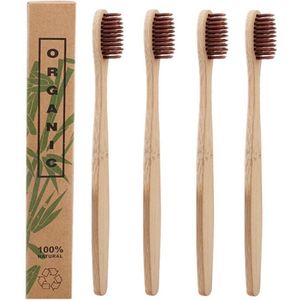 Bamboe Tandenborstels |Set Van 4 Tandenborstels | Medium soft | Biologisch Afbreekbaar | Bruin