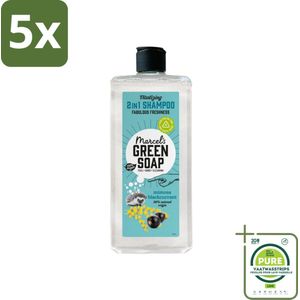 5 x Marcel's Green Soap - Shampoo & Conditioner 2-in-1 - Mimosa & Black Currant - Verzorging in één - 300 ml - Grootverpakking - Haarverzorging - Shampoo Conditioner - 2 In 1 - Mimosa - Zwarte Bes
