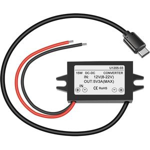 DC 12V naar 5V 3A USB C Step Down Converter - Waterdichte Buck Module Power Adapter voor Raspberry Pi 4 en Mobiele Telefoons