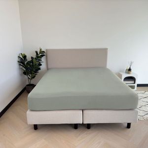 Kayori Shizu Hoeslaken Jersey Stretch - 70-80x200-220cm - Matrasdikte 35cm - Rondom Elastiek - Biologisch Katoen - Strijkvrij - Lichtgroen