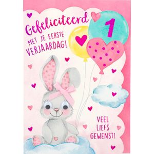 Depesche - Kinderkaart met de tekst ""1 - Gefeliciteerd met je eerste verjaardag"" - mot. 040