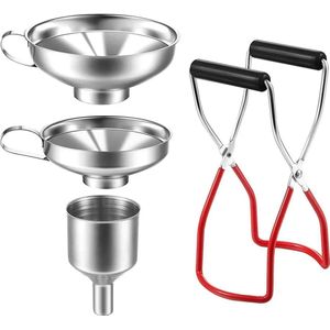 Set van 4 jamtrechters van roestvrij staal, trechter met handvat, Geschikt voor het overbrengen van kruiden, vloeistoffen en poeders.