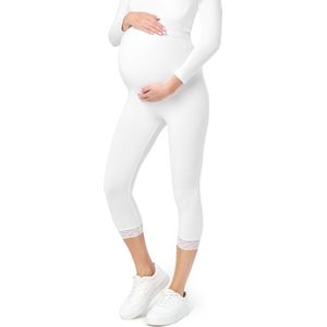 Be Mammy BE-BE20-161-LE Dames Capri Zwangerschapsleggings - 3/4 Lengte met Kant - Viscose - Elasthan - Yogabroek - Stretch - Wit - XXL