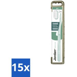 15 x Jordan - Tandenborstel - Green Change - Soft - 4 Opzetborstels & 1 Houder - Tandenborstel - Vervangbare Kop - Duurzame Tandenborstel - Zachte Borstel - Gevoelig Tandvlees