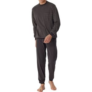 SCHIESSER Comfort Nightwear pyjamaset - heren pyjama lang biologisch katoen manchetten gestreept antraciet - Maat: M