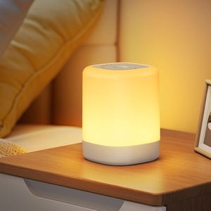 RHYTHMFLAME USB Oplaadbaar Nachtlampje - Warm Licht & RGB Kleuren - Timer - Nachtlampje voor de Slaapkamer - Sfeerlamp - LED verlichting - Leeslamp - Tafellamp - Bedlamp voor Baby, Kinderen & Volwassenen - Dimbaar - Touch Control - Wit