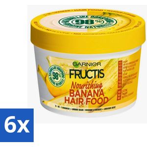 6 x Garnier - Fructis Hair Food Banana - 3-in-1 Haarmasker - Voedend - Droog Haar - 400 ml - Haar Masker - Kokosmelk Masker - Macadamia Masker - Droog Haar Masker - Normaal Haar Masker
