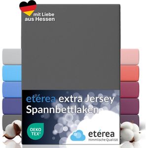 etérea - Extra Jersey - Hoeslaken - Antraciet - 100% Gekamd Katoen, Geschikt voor Matrassen tot 35 cm Hoog
