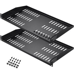 Serverplank 1u 2 Stuks, 25cm Diep, 23kg Draagvermogen, Geventileerd Cantilever- Of Wandgemonteerd Rek Met Planken