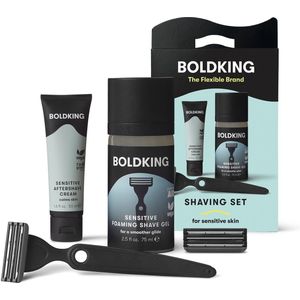 Boldking Start Scheerset Sensitive - 6-delige Set - Shaving set voor Mannen & Vrouwen - Inclusief 2 Scheermesjes, Houder, Zuignap, Scheergel & GRATIS Aftershave Crème in luxe verpakking