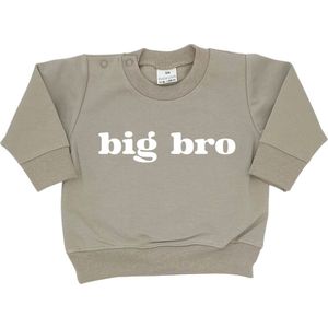 Sweater trui shirt voor kind baby- grote broer big bro blok letter beige Maat 74 - Big brother bro - Familie uitbreiding - Zwangerschap aankondiging hoera stoer ik ben word bekendmaking baby