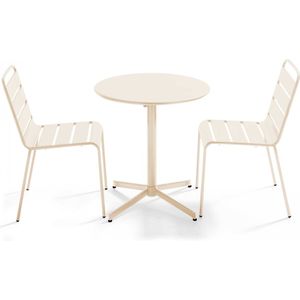 Oviala - Set van een ronde tuin tafel en 2 ivoor stoelen - Palavas