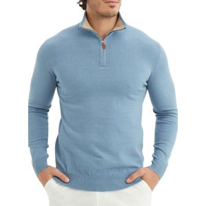 YVES ENZO Half Zip Heren sweater - Schipperstrui met rits - Coltrui Heren - Heren Trui - Maat M - Blauw