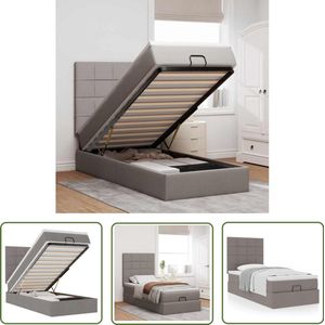 The Living Store Bed met matras 100x200 cm stof taupe - Poefbed - Ottoman Bed - Tweepersoonsbed - Boxspring - Stapelbaar Bed