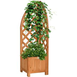 Plantenbak met klimrek - Bloembak - Weerbestendig - Met trellis - Buiten - Hout - Plantenrek - 16 Liter - Bruin