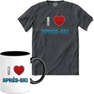 I Love Après-ki | Grappige apres ski shirt | Wintersport kleding - T-Shirt met mok - Unisex - Mouse Grey - Maat XXL