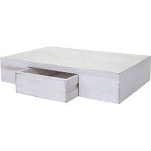 Wandplank Oise, hangplank met lade, 40cm ~ wit shabby