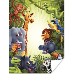 Poster Jungle - Jongens - Meiden - Baby - Olifant - Leeuw - Giraf - 120x160 cm XXL - Poster Babykamer