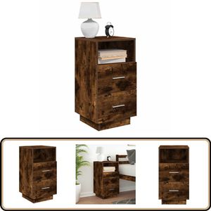 vidaXL Nachtkastje - 2 lades - 36x36x68 cm - Gerookt eiken Nachtkastje - Nachtkastjes - Bijzettafel - Wandkastje