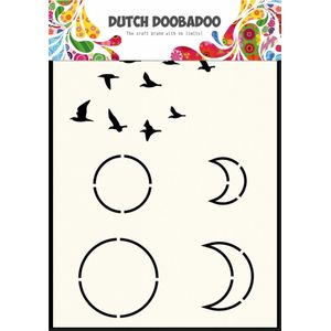 Doobadoo Dutch Mask Art hemel A6 470.715.401 - masking stencil 15 x 10 cm - vogels maan zon lucht - mixed media
