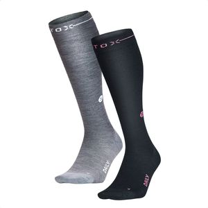 STOX Energy Socks - 2 Pack Everyday sokken voor Vrouwen - Premium Compressiesokken - Kleuren: Zilvergrijs/Wit en Zwart/Fuchsia - Maat: Large - 2 Paar - Voordeel