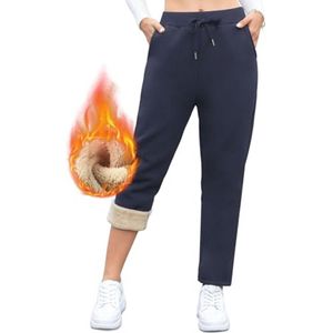 Vorvowry Met fleece gevoerde joggingbroek dames pluizige sherpa broek warme thermische joggingbroek winter dikke trainingspak bodems trekkoord zakken voor dames hardlopen fitness