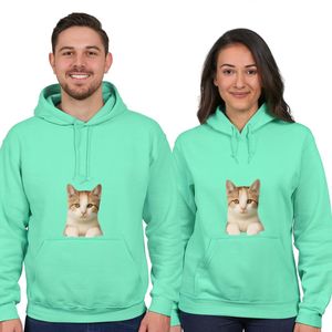 Hoodie “Kat in de Zak” – Mintgroene Unisex Trui met Stoere Print – Comfortabel & Trendy Streetwear – Maat S