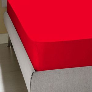 Homee Hoeslaken Jersey stretch rood 120x200/220+30cm Twijfelaar bed 100% Katoen