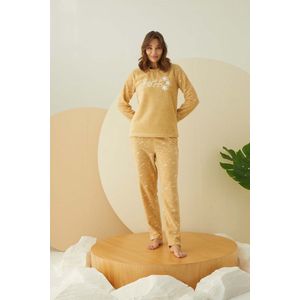 Arcan | Dames Fleece Pyjama Set | Lange Mouwen | Geel | XL