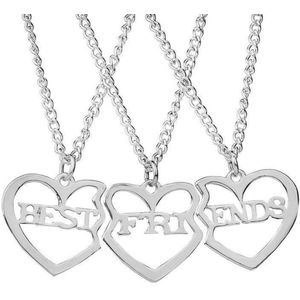 Fako Bijoux® - Vriendschapsketting - BFF Ketting - Drie Hartjes - Best Friends - Zilverkleurig