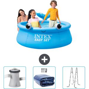 Intex Rond Opblaasbaar Easy Set Zwembad - 183 x 51 cm - Blauw - Walvis - Inclusief Zwembadfilterpomp - Solarzeil - Ladder