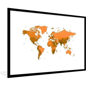 Fotolijst incl. Poster - Wereldkaart - Oranje - Simpel - 120x80 cm - Posterlijst
