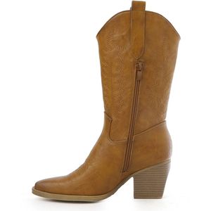 Smile Favorites® Dames Cowboylaarzen met Hak - Camel - Imitatieleer - Maat Size : 38 -