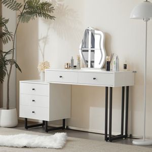 Dressoir - kaptafel met spiegel en verlichting - uitschuifbaar tafelblad - 3-kleuren LED verlichting - 100x76x40 cm - zonder kruk