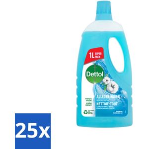 25 x Dettol - Allesreiniger - Power & Fresh - Katoenfris - 1 liter - Allesreiniger - Hygiëne - Reiniging - Vet Verwijderen - Voedselresten Verwijderen